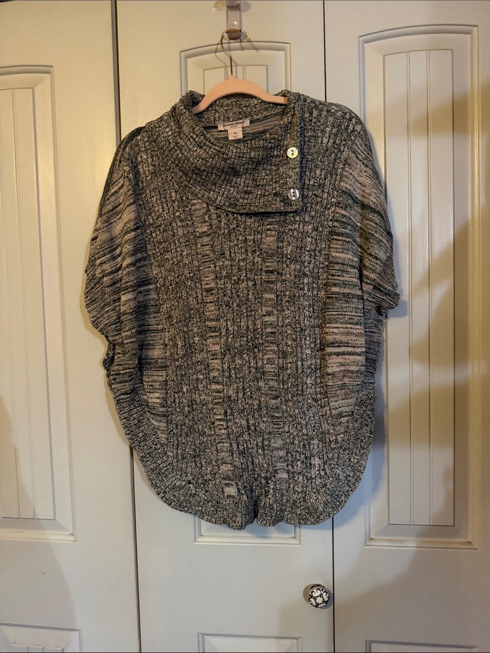 Allison Daley Marled Gray Knit Poncho with Buttoned Cowl